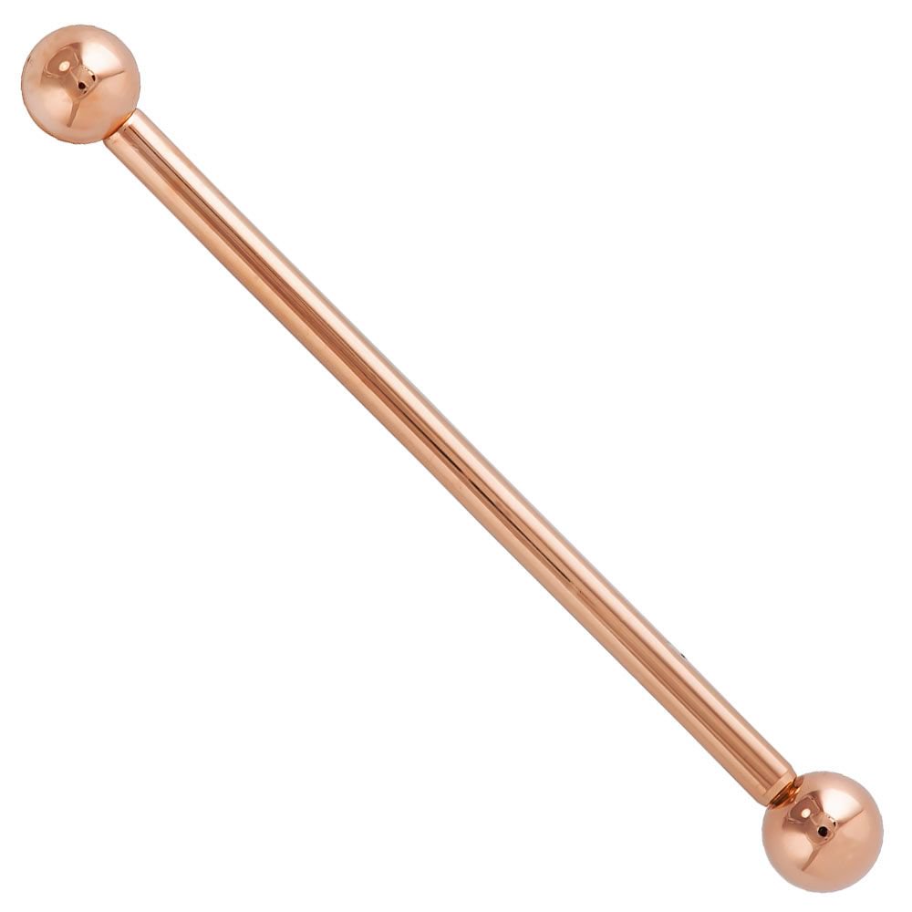 14K Gold Long Industrial Barbell-14K Rose Gold   18G   1 1 2"