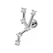14k white gold Taurus constellation flat back labret with CZ stars, angled side view