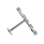 Side profile of Taurus constellation flat back labret showing post length and flat disc backing