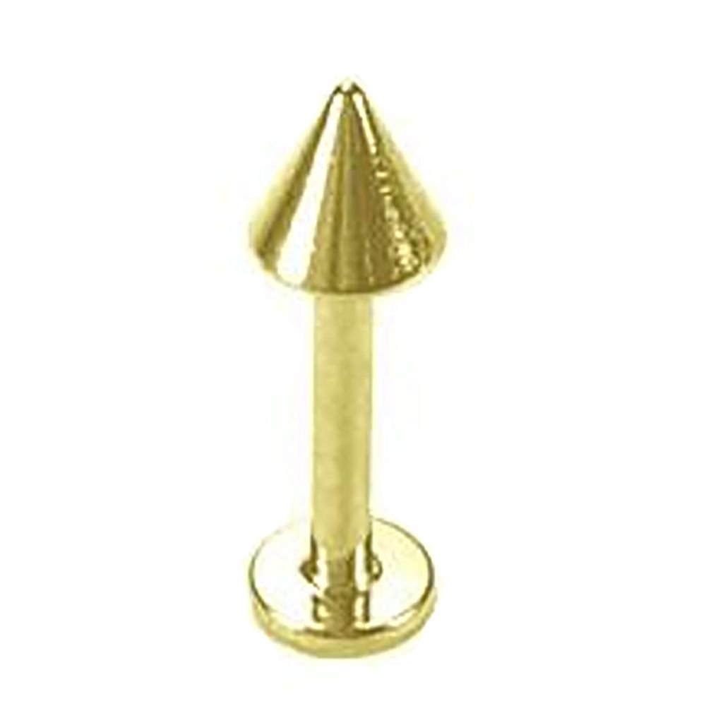 4mm Spike 14K Gold Labret Stud Lip Ring-14K Yellow Gold   16G   5 16