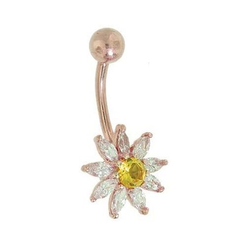 Diamond Daisy Flower 14k Gold Belly Button Ring