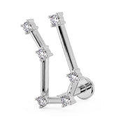 14k white gold Gemini constellation flat back labret with CZ star accents, angled three-quarter view