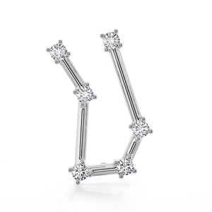 14k white gold Gemini constellation flat back earring showing full star pattern, front view