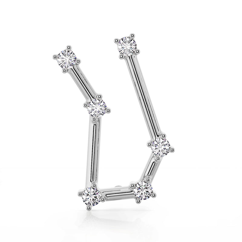 14k white gold Gemini constellation flat back earring showing full star pattern, front view