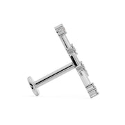 Side profile of Cancer constellation flat back labret showing post length and flat disc backing detail