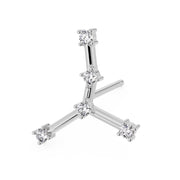 14k white gold Cancer constellation stud earring with CZ stones, side profile view
