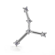 14k white gold Cancer constellation stud earring with CZ stars, angled front view