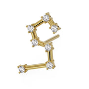 14k yellow gold Leo constellation earring with CZ stone settings, angled front view