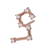 14k rose gold Leo constellation stud earring with CZ stones, angled front view