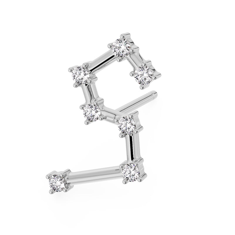 14k white gold Leo constellation stud earring with CZ stones, full front view showing star pattern