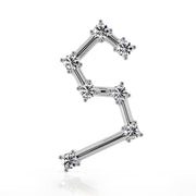 14k white gold Leo constellation stud earring with CZ stars, angled front view
