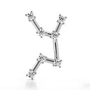 14k white gold Virgo constellation flat back earring with CZ, front view showing full star pattern