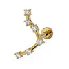 14k yellow gold Libra constellation flat back labret with CZ stars, angled front view
