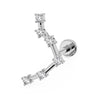 14k white gold Libra constellation flat back labret with CZ stars, angled front view showing round flat back disc
