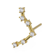 14k yellow gold Libra constellation stud earring with CZ stones, showing post backing