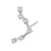 14k white gold Libra constellation stud earring with CZ stones and post, angled view