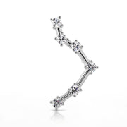 14k white gold Libra constellation stud earring with CZ stars, angled front view