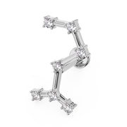 14k white gold Scorpio constellation flat back labret earring with CZ stones, angled view