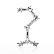 14k white gold Scorpio constellation cartilage earring, straight-on front view showing CZ star pattern
