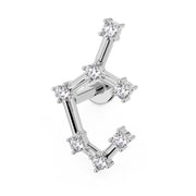 Sagittarius constellation flat back labret in 14k white gold showing flat disc backing and post detail