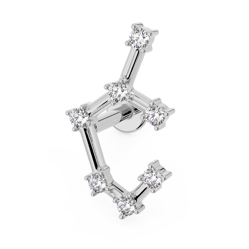 Sagittarius constellation flat back labret in 14k white gold showing flat disc backing and post detail