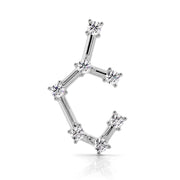 Sagittarius constellation 14k white gold flat back labret with round CZ star stones, angled front view