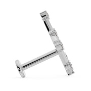 Side profile of Sagittarius 14k white gold flat back labret showing post length and flat disc backing