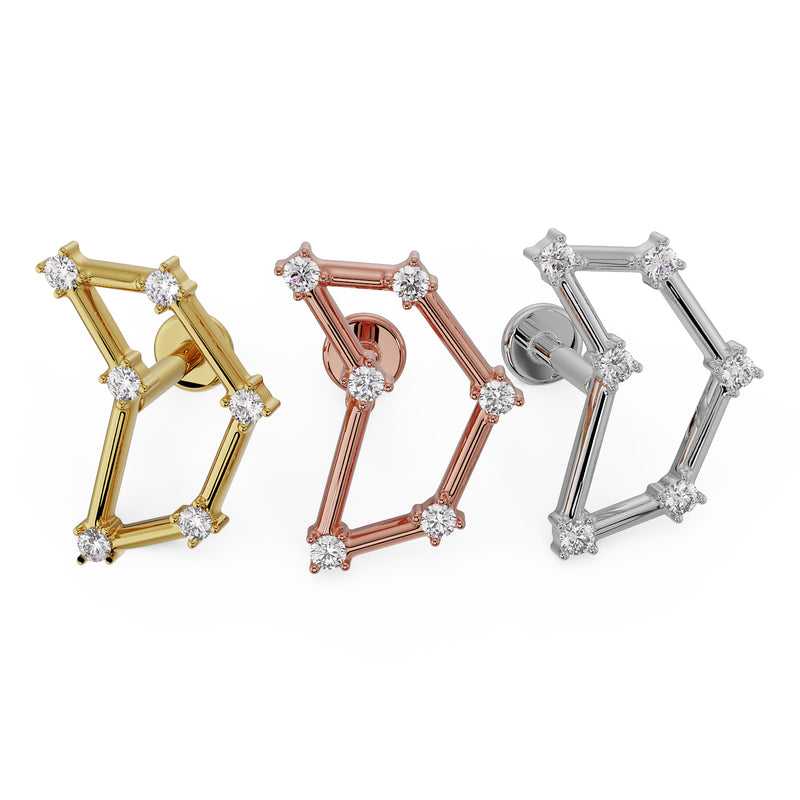 Capricorn Constellation 14k Gold Flat Back Earring