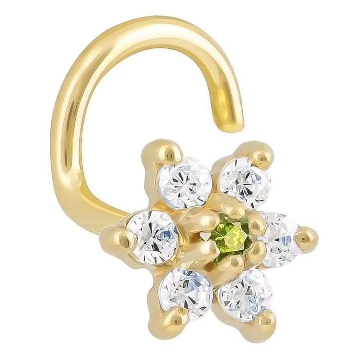 Cubic Zirconia Flower 14K Gold Nose Ring Twist-14K Yellow Gold   20G   Peridot CZ