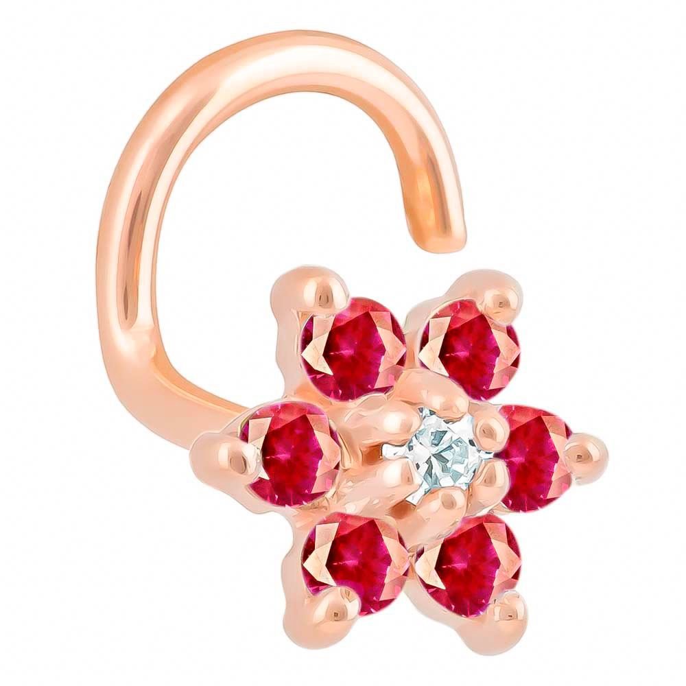 Colorful CZ Flower 14K Gold Nose Twist-14K Rose Gold   20G   Red , Clear