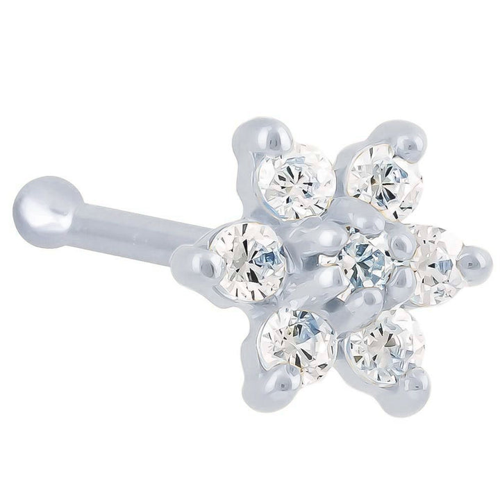 Cubic Zirconia Flower 14K Gold Nose Ring Bone-14K White Gold   20G   Clear CZ