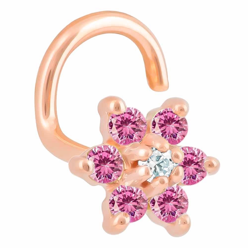 Colorful CZ Flower 14K Gold Nose Twist-14K Rose Gold   20G   Pink , Clear