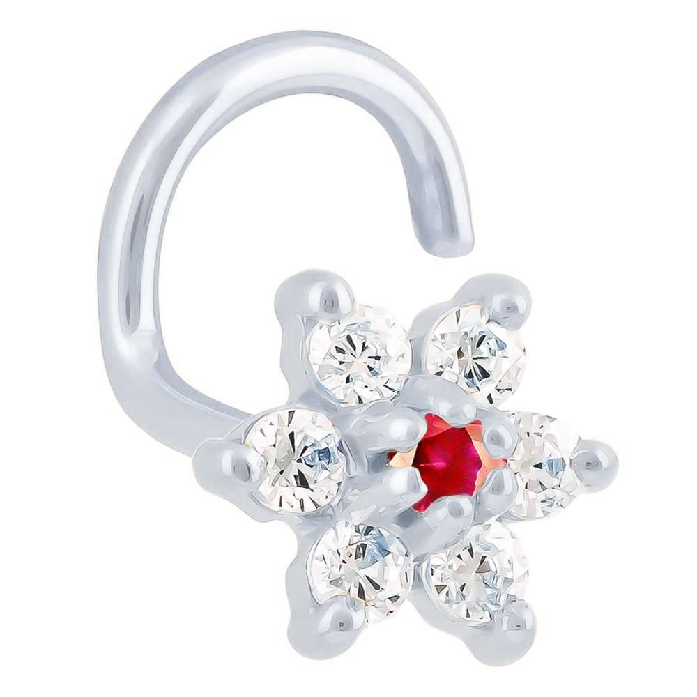 Cubic Zirconia Flower 14K Gold Nose Ring Twist-14K White Gold   20G   Ruby CZ