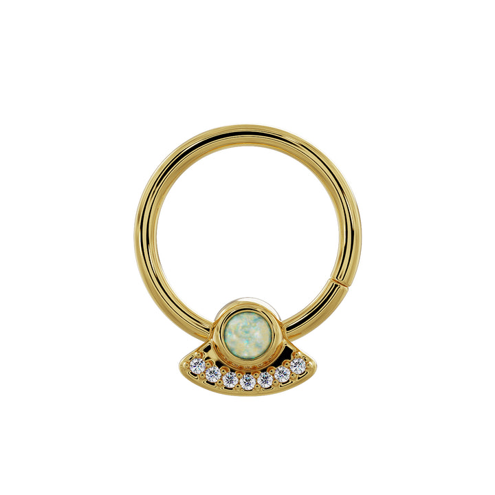 Opal and Diamond UFO Space Ship 14K Gold Seam Ring Hoop