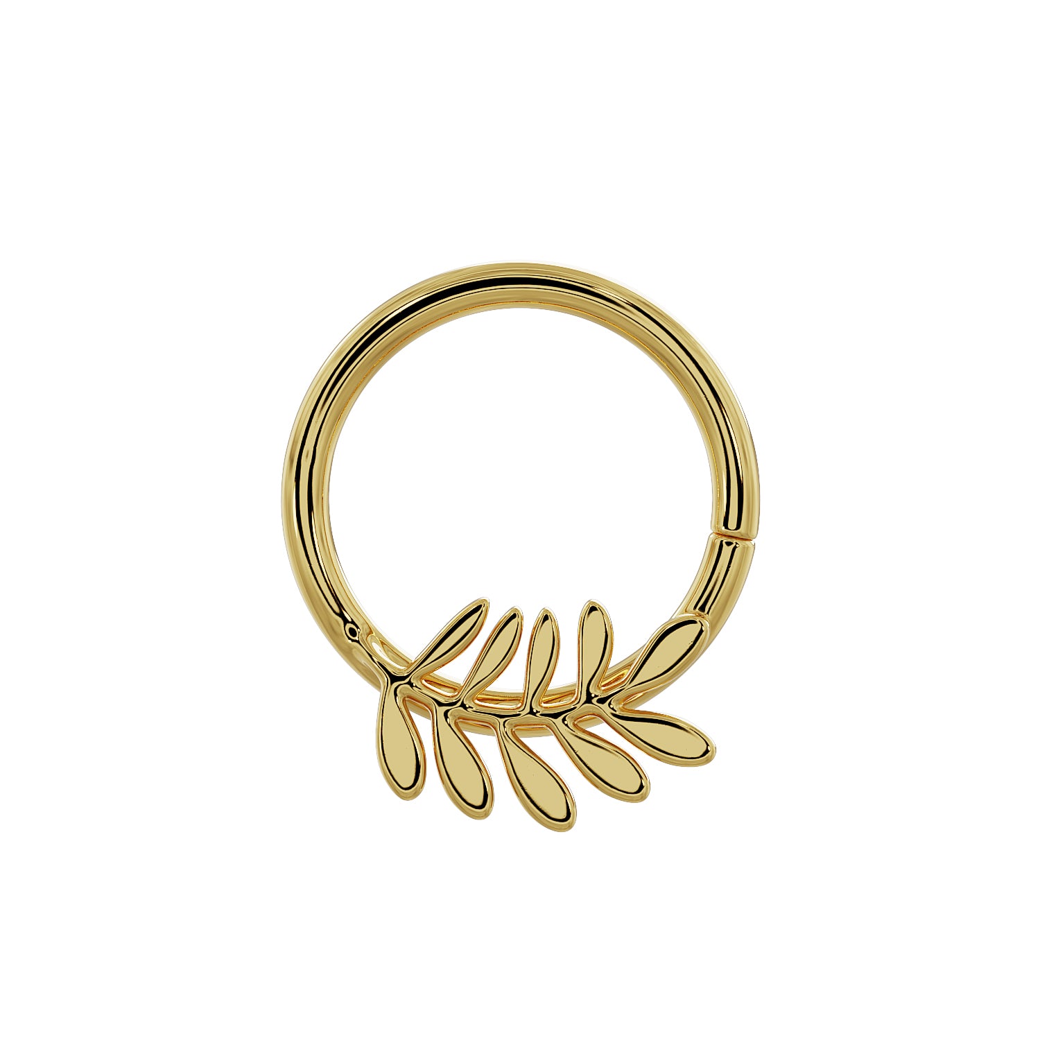 Olive Branch Leaf - Left 14K Gold Seam Ring Hoop