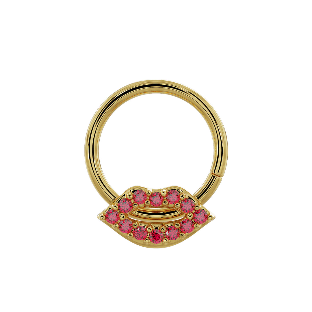 Luscious Lips 14K Gold Seam Ring Hoop