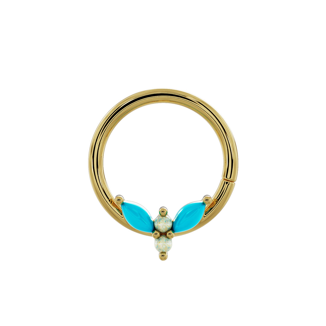 Firefly Opal & Turquoise 14K Gold Seam Ring Hoop