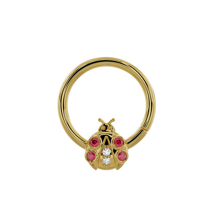 Ladybug Diamond 14K Gold Seam Ring Hoop