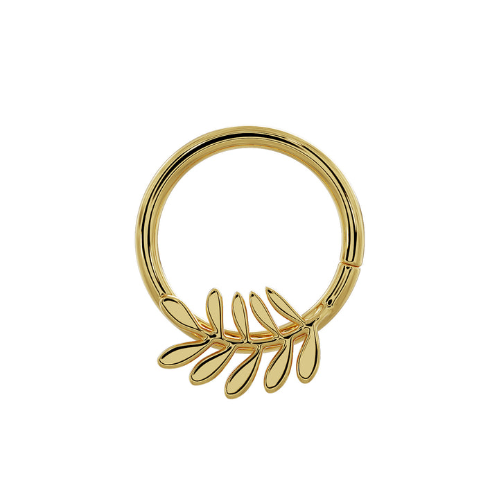 Olive Branch Leaf - Right 14K Gold Seam Ring Hoop