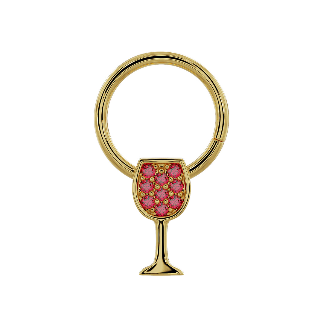 Red Wine Glass 14K Gold Seam Ring Hoop