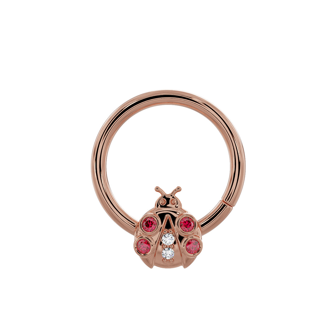 Ladybug Diamond 14K Gold Seam Ring Hoop