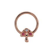 14K rose gold mushroom seamless ring close-up front view showing ruby and diamond stone placement
