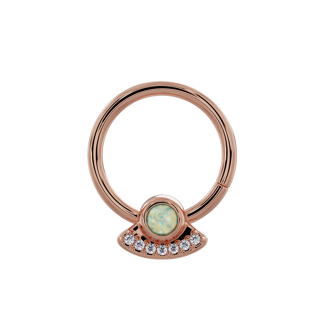 Opal and Diamond UFO Space Ship 14K Gold Seam Ring Hoop