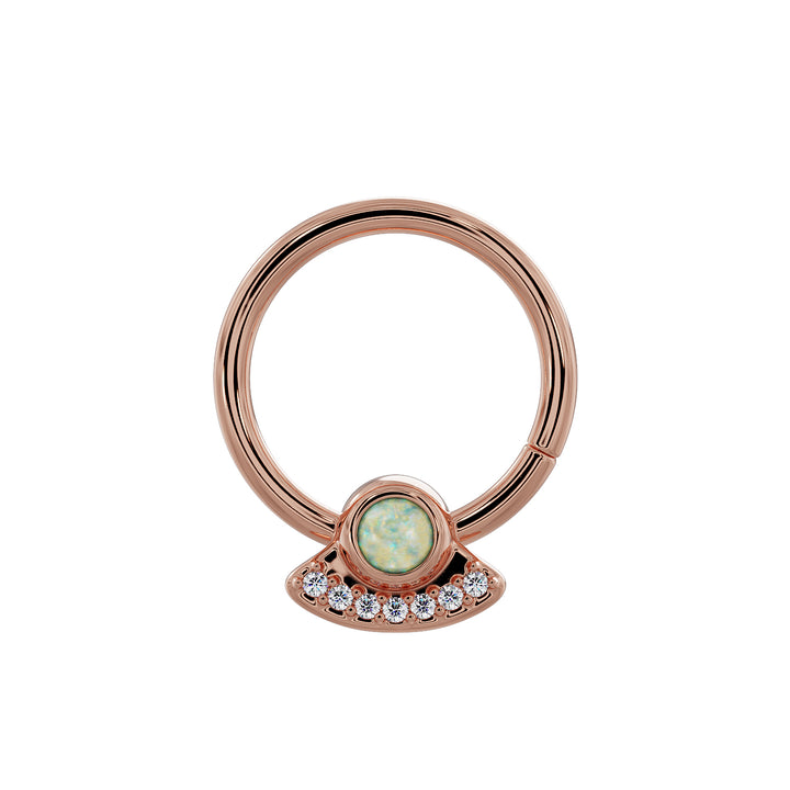 Opal and Diamond UFO Space Ship 14K Gold Seam Ring Hoop