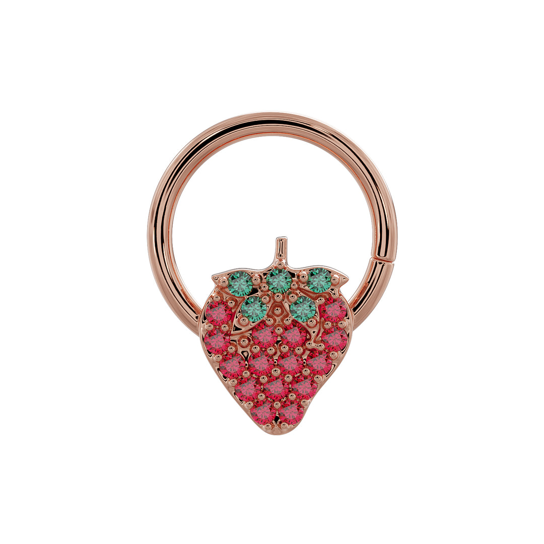 Strawberry Emerald 14K Gold Seam Ring Hoop