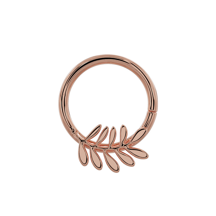 Olive Branch Leaf - Left 14K Gold Seam Ring Hoop