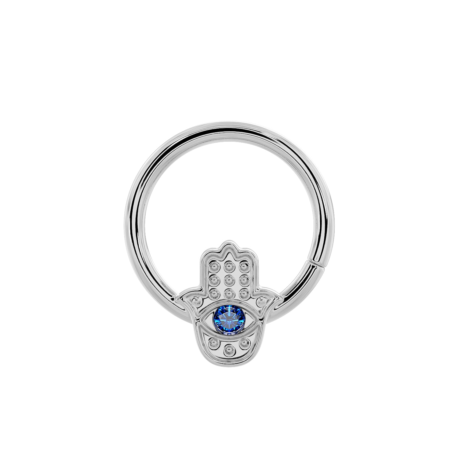 Hamsa with Sapphire Evil Eye 14K Gold Seam Ring Hoop