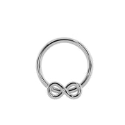 14K white gold infinity seam ring, slightly zoomed-out front view showing cooler silver-toned finish