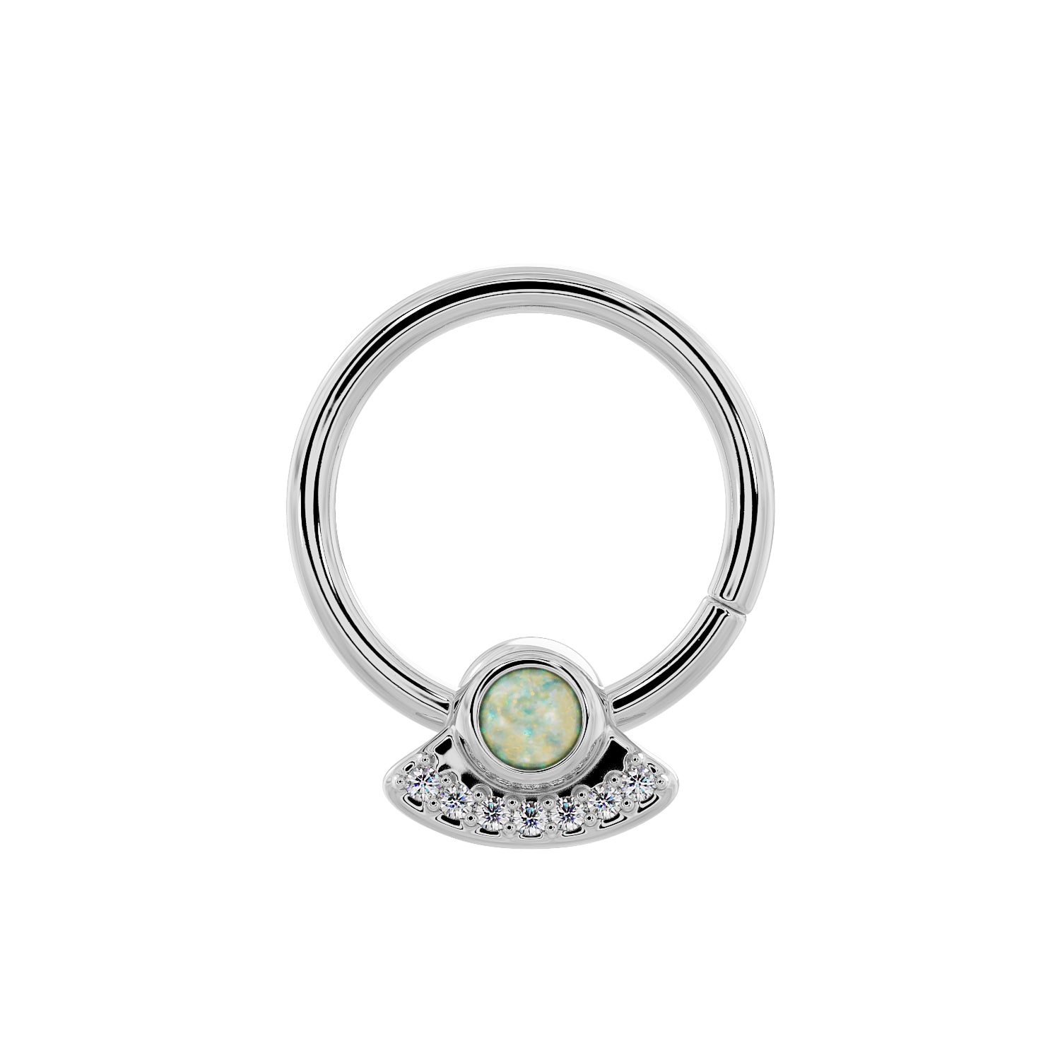 Opal and Diamond UFO Space Ship 14K Gold Seam Ring Hoop