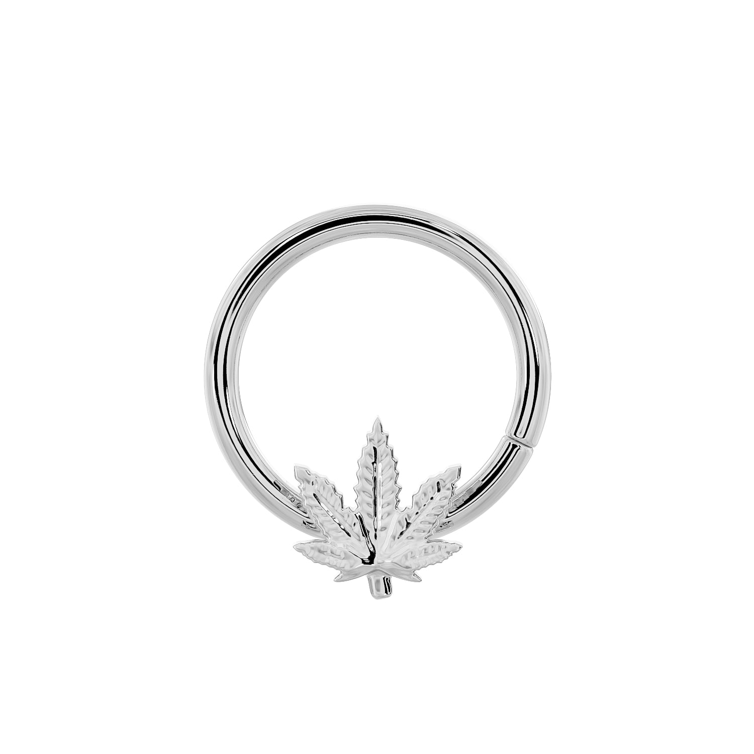 Marijuana Pot Leaf 14K Gold Seam Ring Hoop